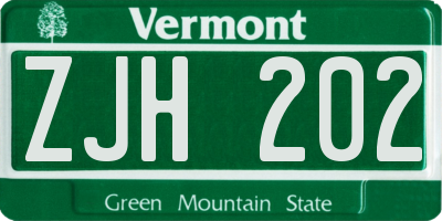 VT license plate ZJH202