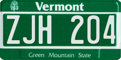VT license plate ZJH204