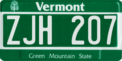 VT license plate ZJH207