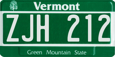 VT license plate ZJH212
