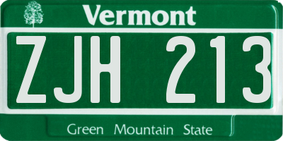 VT license plate ZJH213