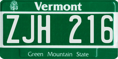 VT license plate ZJH216