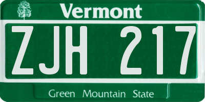 VT license plate ZJH217