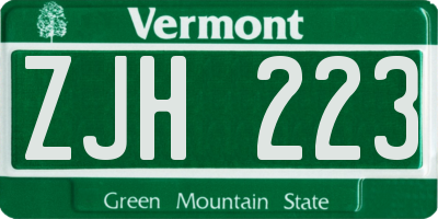 VT license plate ZJH223