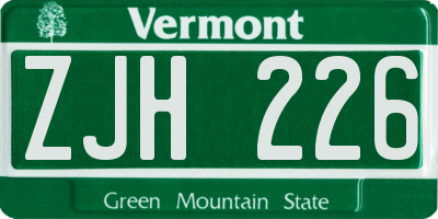 VT license plate ZJH226