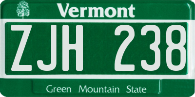 VT license plate ZJH238