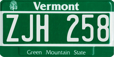 VT license plate ZJH258