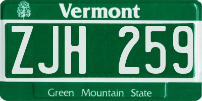 VT license plate ZJH259