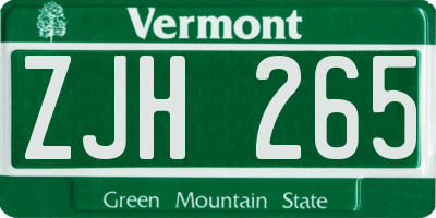 VT license plate ZJH265