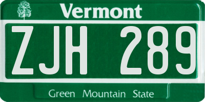 VT license plate ZJH289