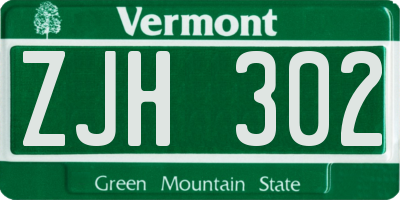 VT license plate ZJH302