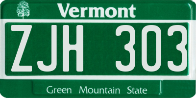 VT license plate ZJH303