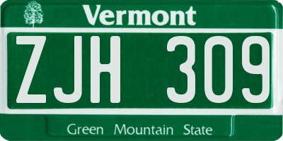 VT license plate ZJH309