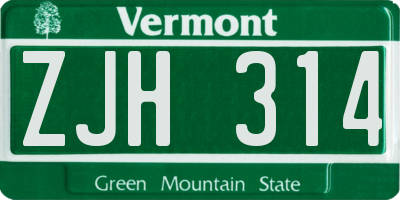 VT license plate ZJH314