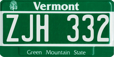 VT license plate ZJH332