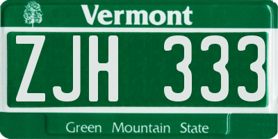 VT license plate ZJH333
