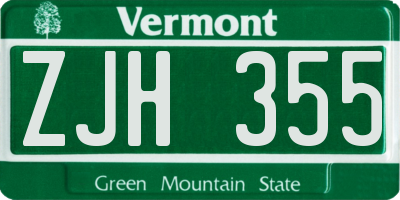 VT license plate ZJH355