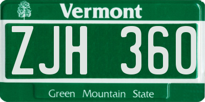 VT license plate ZJH360