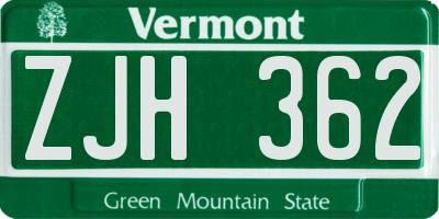 VT license plate ZJH362