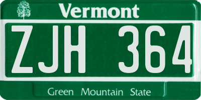 VT license plate ZJH364