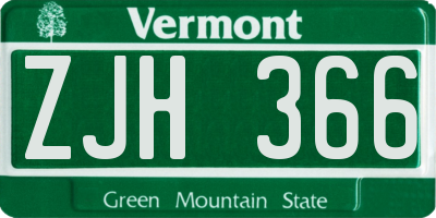 VT license plate ZJH366