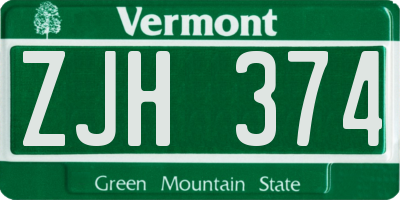 VT license plate ZJH374