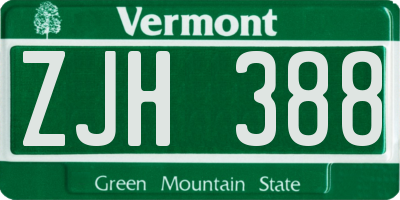 VT license plate ZJH388