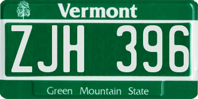 VT license plate ZJH396