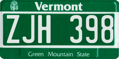 VT license plate ZJH398