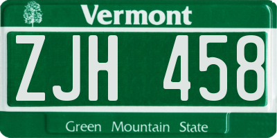 VT license plate ZJH458