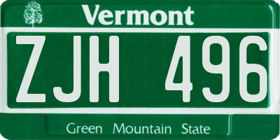 VT license plate ZJH496