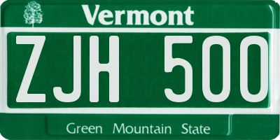 VT license plate ZJH500