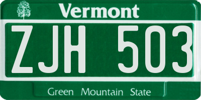 VT license plate ZJH503