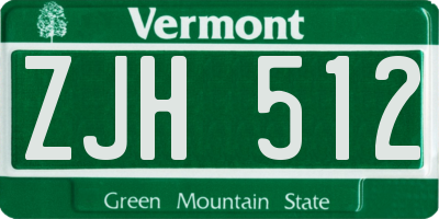 VT license plate ZJH512