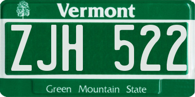 VT license plate ZJH522