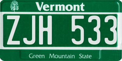 VT license plate ZJH533