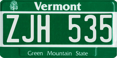 VT license plate ZJH535