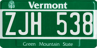 VT license plate ZJH538