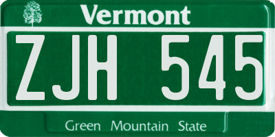 VT license plate ZJH545