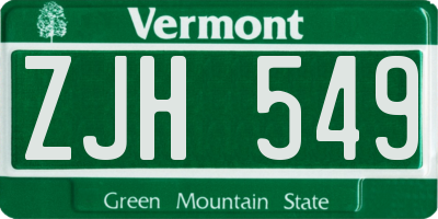 VT license plate ZJH549
