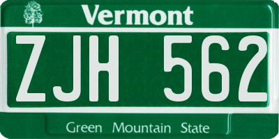 VT license plate ZJH562