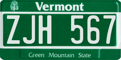 VT license plate ZJH567