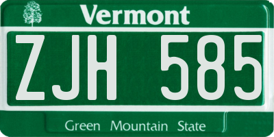VT license plate ZJH585