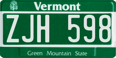 VT license plate ZJH598