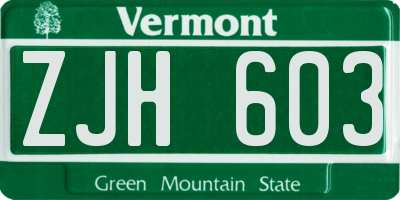 VT license plate ZJH603