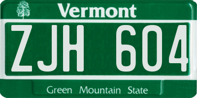 VT license plate ZJH604