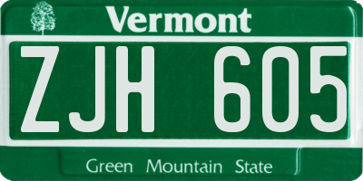 VT license plate ZJH605