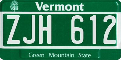 VT license plate ZJH612