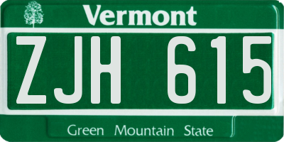 VT license plate ZJH615