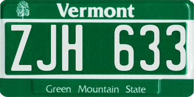 VT license plate ZJH633